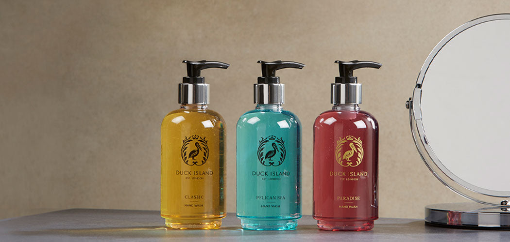 Duck Island hotel toiletries pump dispenser bottles