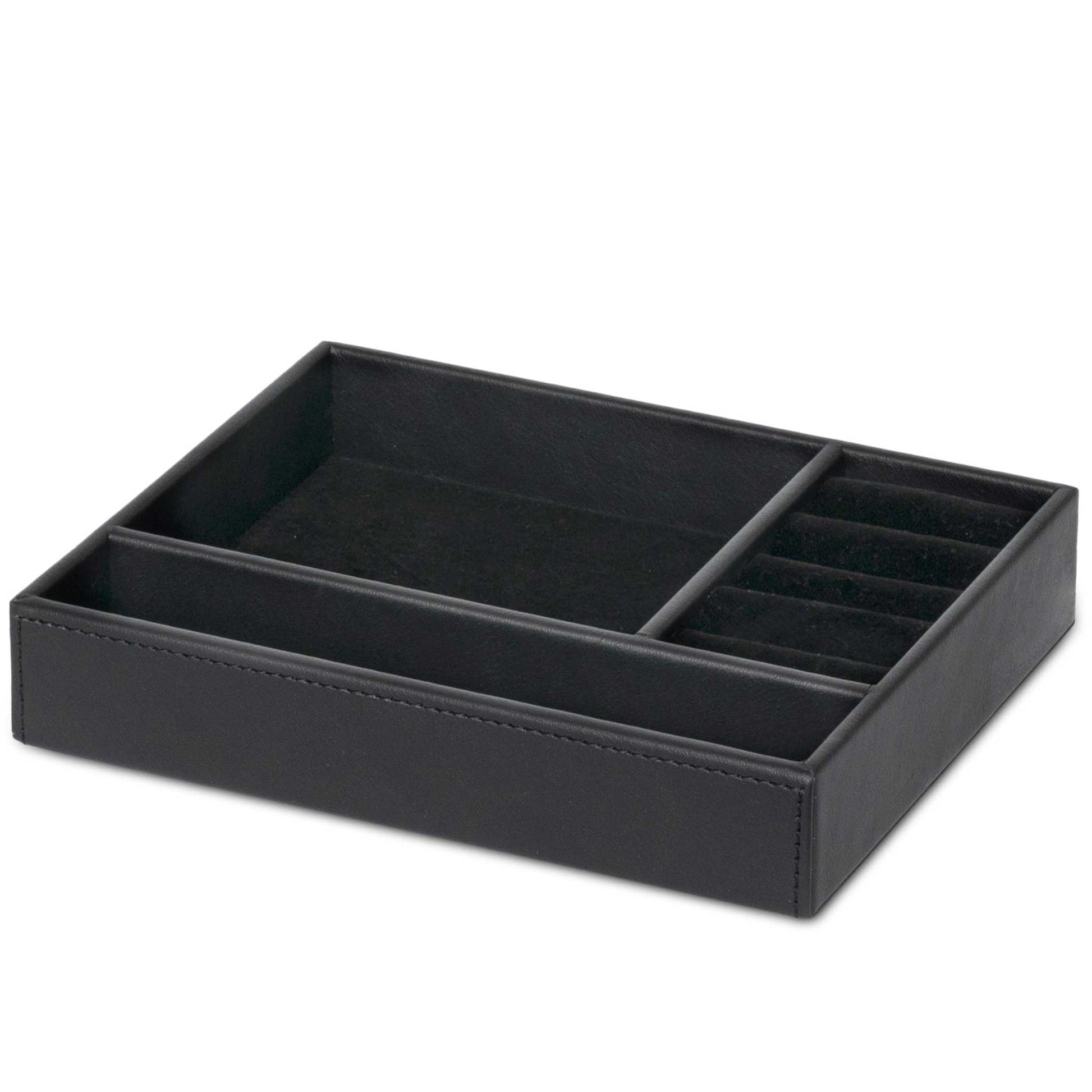Bentley Andros black jewellery tray with jewellery cushions viewed from an angle