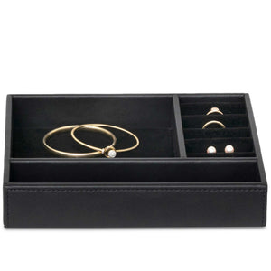 Bentley Andros black jewellery tray with jewellery cushions and golden jewellery