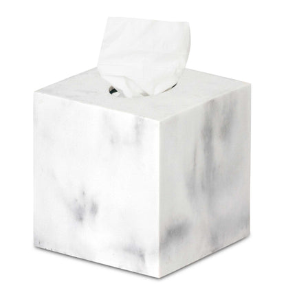 Bentley Baker cube tissue box cover in white marble finish with tissues