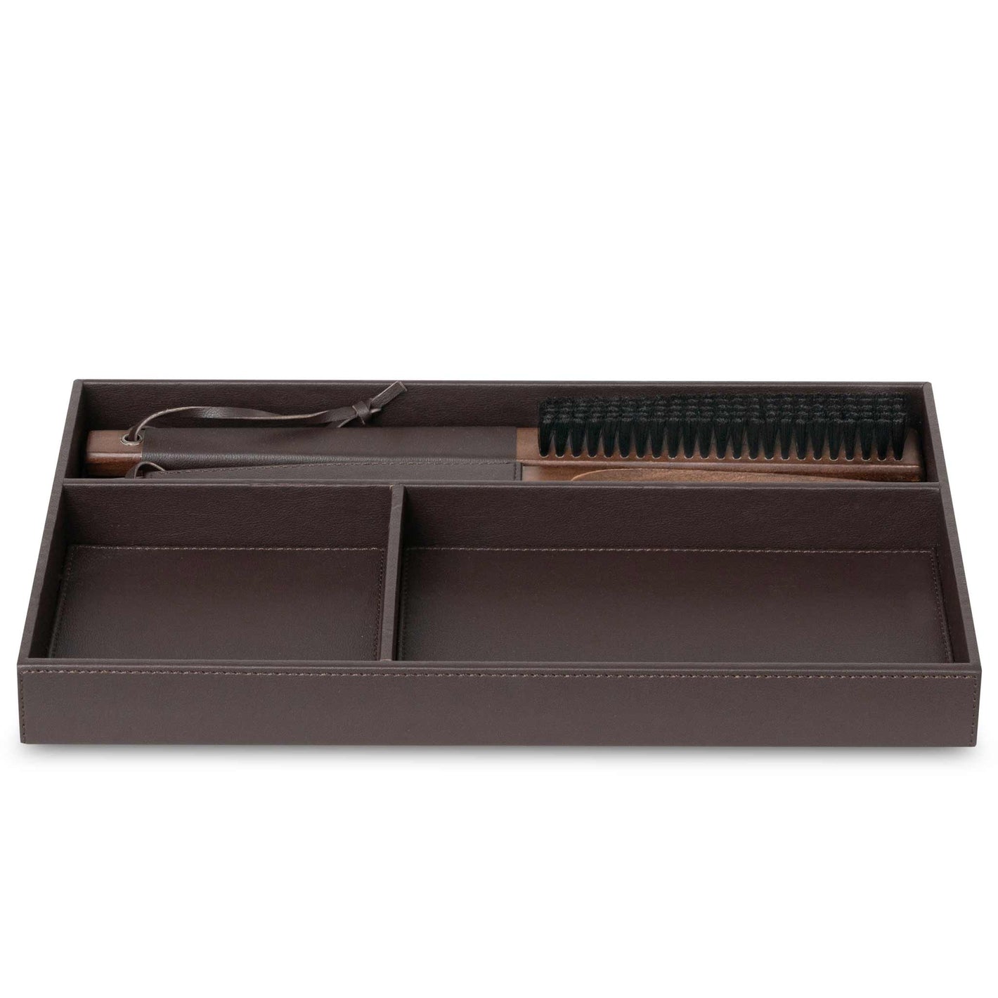 Bentley Cebu brown leather wardrobe organiser with shoe horn and clothes brush