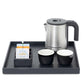 Welcome tray with kettle and black tea bag holder