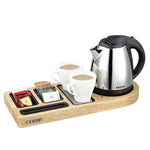 Corby Buckingham standard welcome tray in light wood with Buckingham kettle and mugs