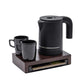 Bentley Canella mahogany welcome tray with black Halo kettle and mugs