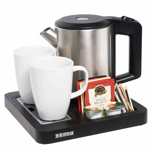 Corby canterbury compact welcome tray black with Canterbury kettle and mugs