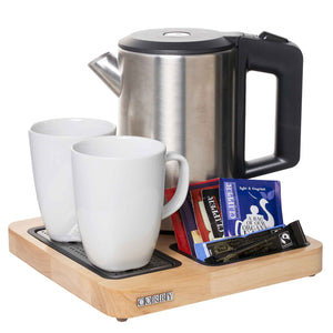 Corby canterbury compact welcome tray light wood with Canterbury kettle and mugs