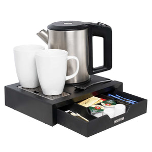 Corby Canterbury drawer welcome tray black with Canterbury kettle and mugs