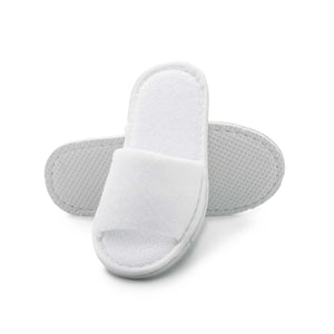 Children's open toe terry hotel slippers in white for ages 7 to 8