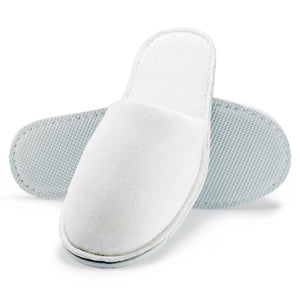 Closed toe luxury velour hotel slippers in white