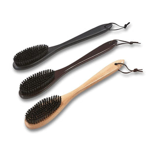 Long handle wooden clothes brushes in black, mahogany and natural finish