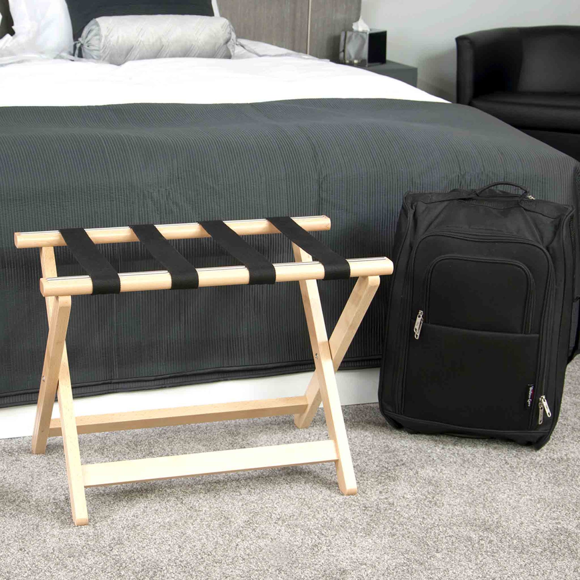 Corby beech wood luggage rack in hotel bedroom