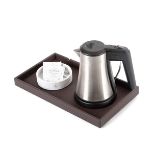 Bentley Etna rectangular welcome tray in brown leather with kettle and condiment tray