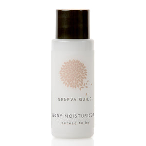Geneva Guild body moisturiser in miniature 30ml bottle