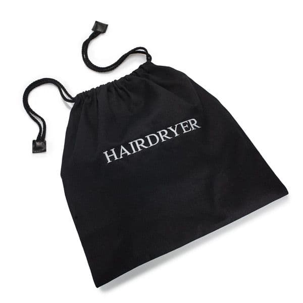 Black cotton drawstring hairdryer bag