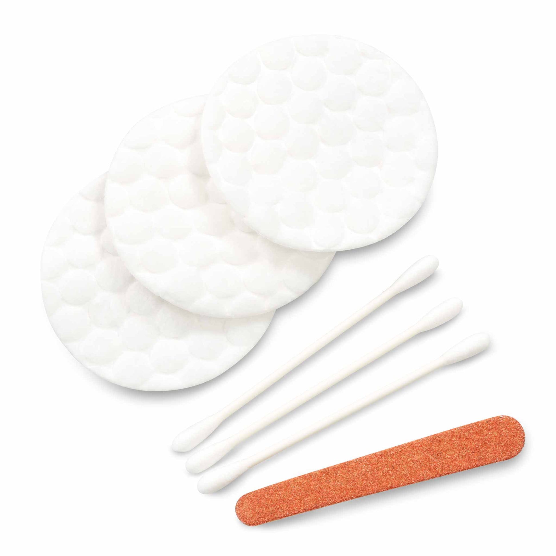 Vanity kit cotton pads, cotton buds and nail file