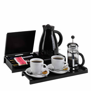 Northmace Avantgarde welcome tray in black with kettle and mugs