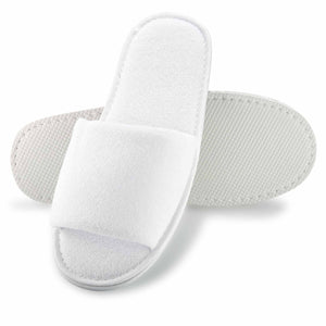 White open toe towelling ladies hotel slippers