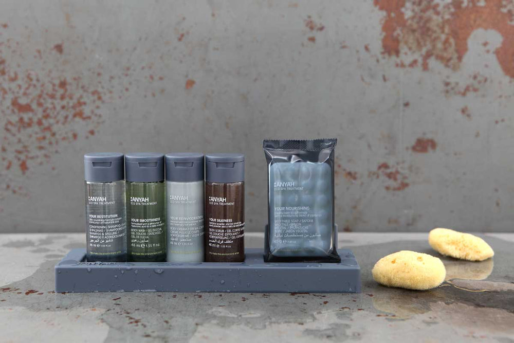 Hotel toiletries collection featuring anyah miniatures