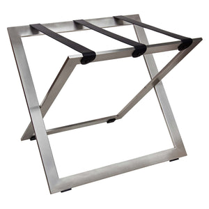 Roootz stainless steel compact luggage rack with black nylon straps