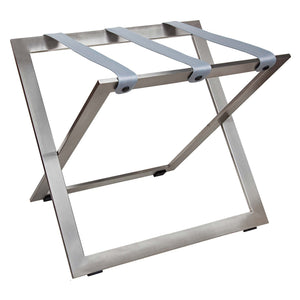 Roootz stainless steel compact luggage rack with grey nylon straps
