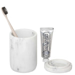 Bentley Toba white marble amenity jar with toothbrush