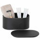 Bentley Bahia amenity box in black leather with lid off and facecloths inside