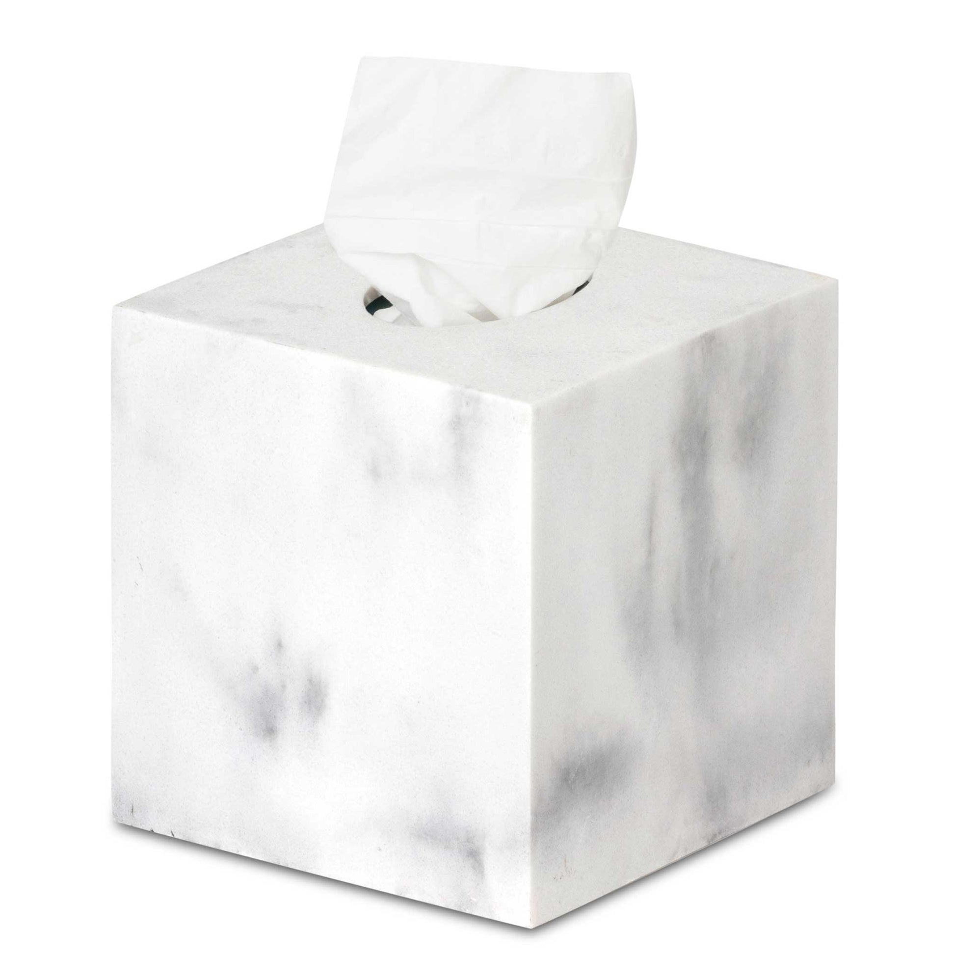 Bentley Baker cube tissue box cover in white marble finish with tissues