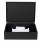 Bentley Capri black leather hotel laundry box with lid open and white shirt inside