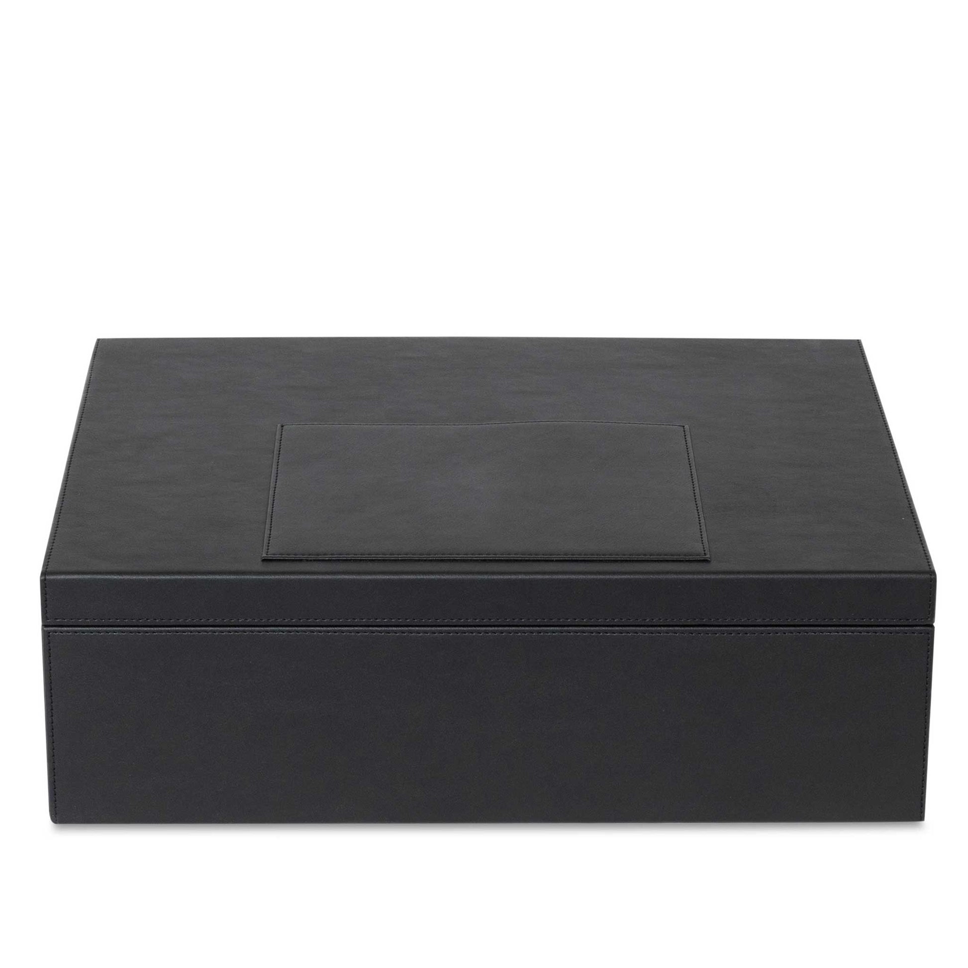 Bentley Capri black leather laundry box with lid closed