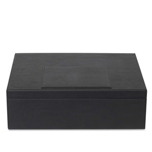 Bentley Capri black leather laundry box with lid closed