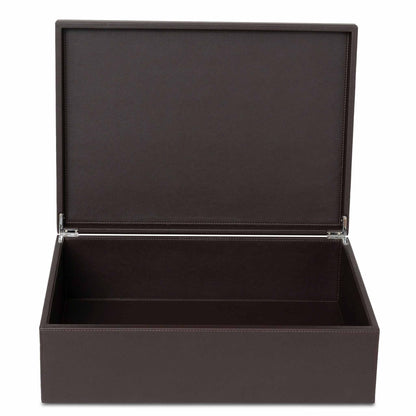 Bentley Capri brown leather hotel laundry box with lid open