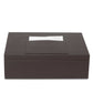 Bentley Capri brown leather hotel laundry box with lid shut and name tag on top
