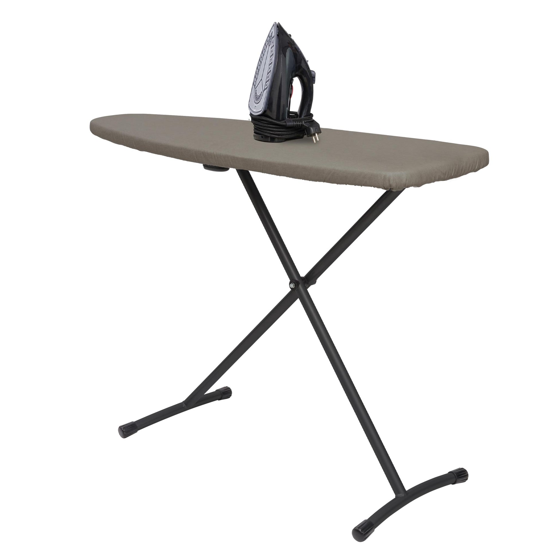 Bentley Indigo full-size hotel ironing board standing with iron