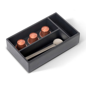 Bentley Bromo black leather condiment box with spoon and coffee pods