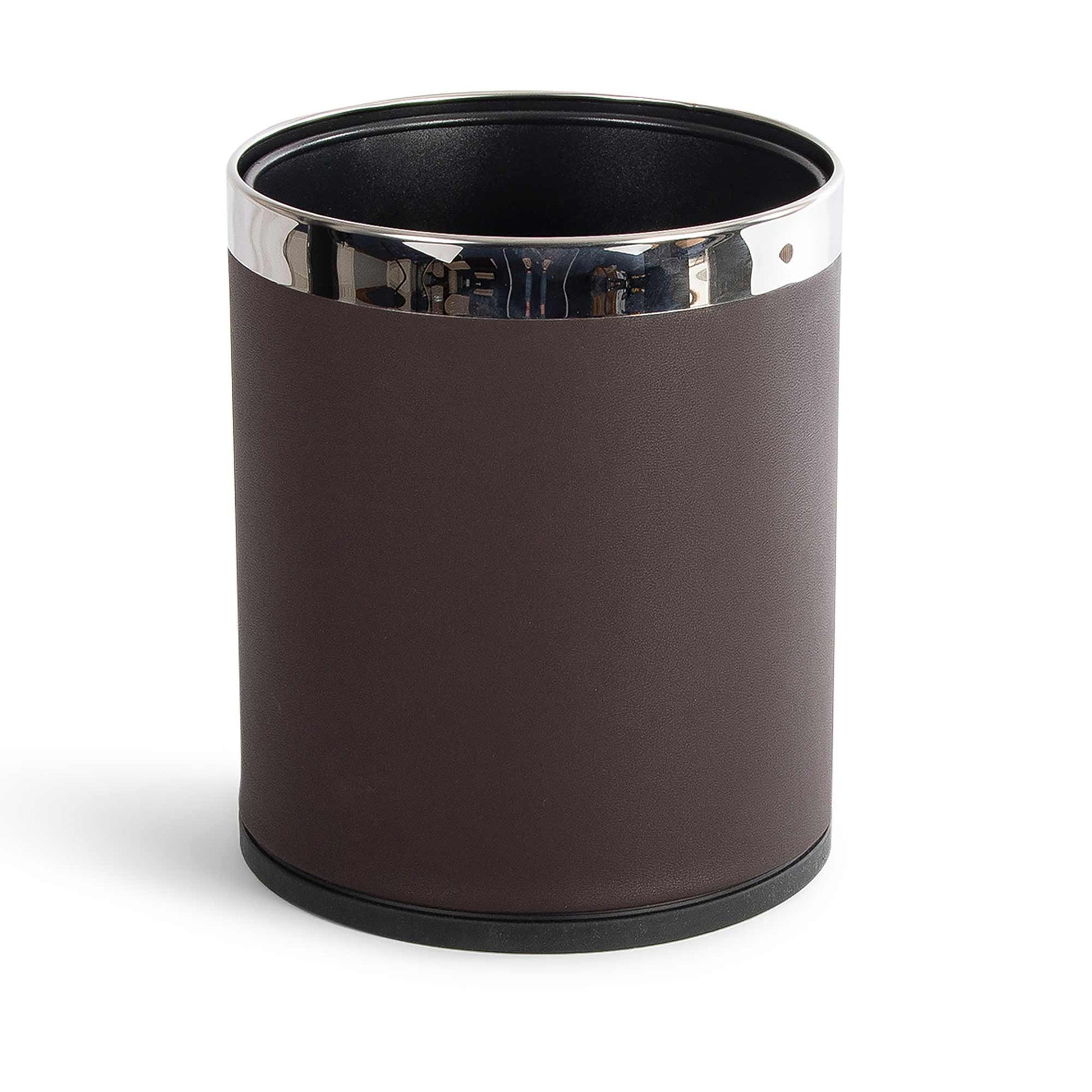 Bentley Butak bin in brown leather with chrome rim