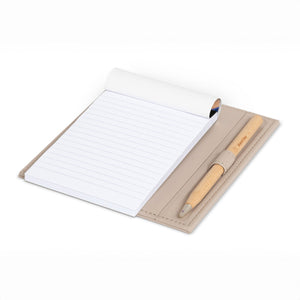 Bentley Augustine leather notepad holder in natural finish with white notepad and pen