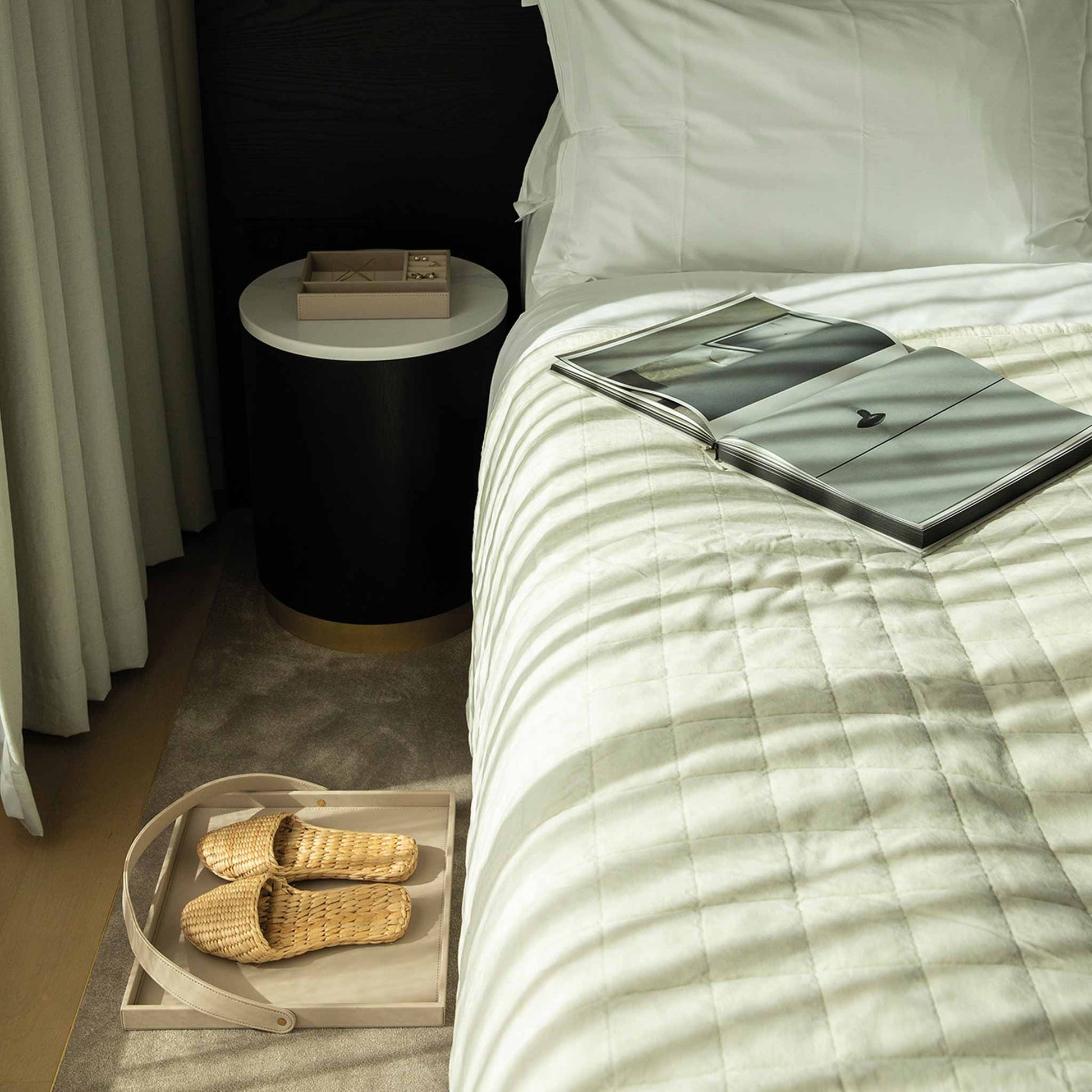 Bentley natural Flores turndown tray lifestyle image in hotel room