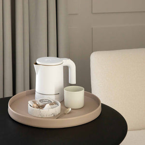 Natural leatherette Bentley Maroa tray in hospitality setting