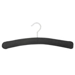 Front view of Bentley Wellington black cotton padded hotel hanger with curved design and chrome hook