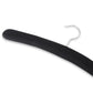 Close-up angled detail of Bentley Wellington black padded cotton hotel hanger with curved design and chrome hook