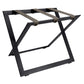 Roootz black steel compact hotel luggage rack with grey leather straps