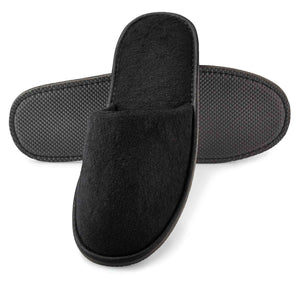 Black closed toe terry hotel slippers