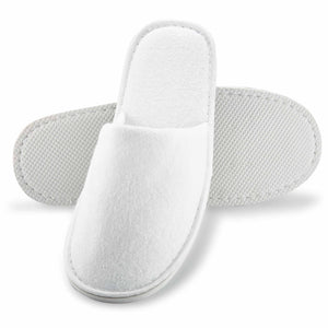 Closed toe terry towelling hotel slippers in white