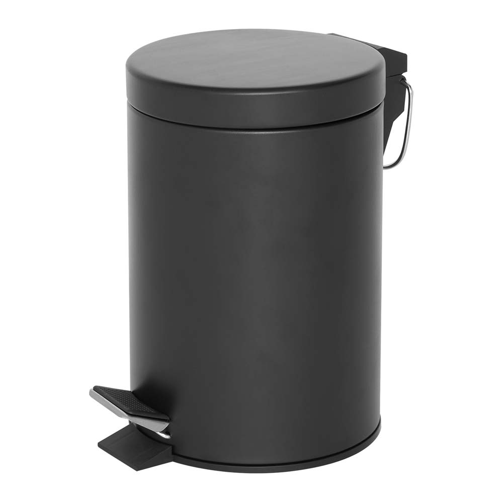 Shop hotel bathroom bins (image of black 3 litre pedal bin)