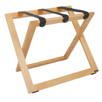 Roootz compact natural wooden hotel luggage rack with black nylon straps