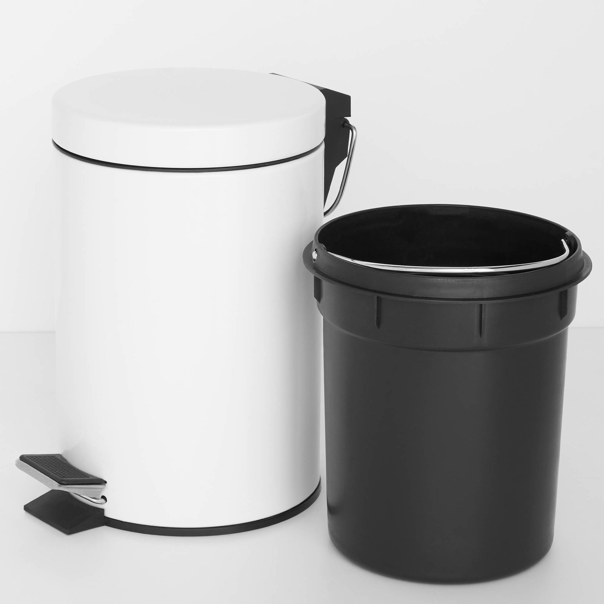 Corby Croft 3 litre white pedal bin with removable black inner bucket for hygienic waste disposal in hotel bathrooms