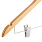Close-up of Corby Burlington light wood hotel hanger showing chrome garment clip and shoulder notch
