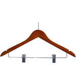 Corby Burlington dark wood hotel hanger with chrome clips and integrated security pin for anti-theft wardrobe rails