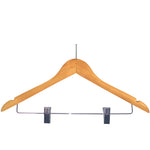 Corby Burlington light wood hotel hanger with chrome clips and integrated anti-theft security pin for guest wardrobes