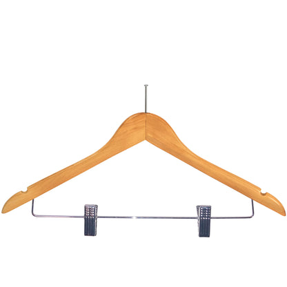 Corby Burlington light wood hotel hanger with chrome clips and integrated anti-theft security pin for guest wardrobes